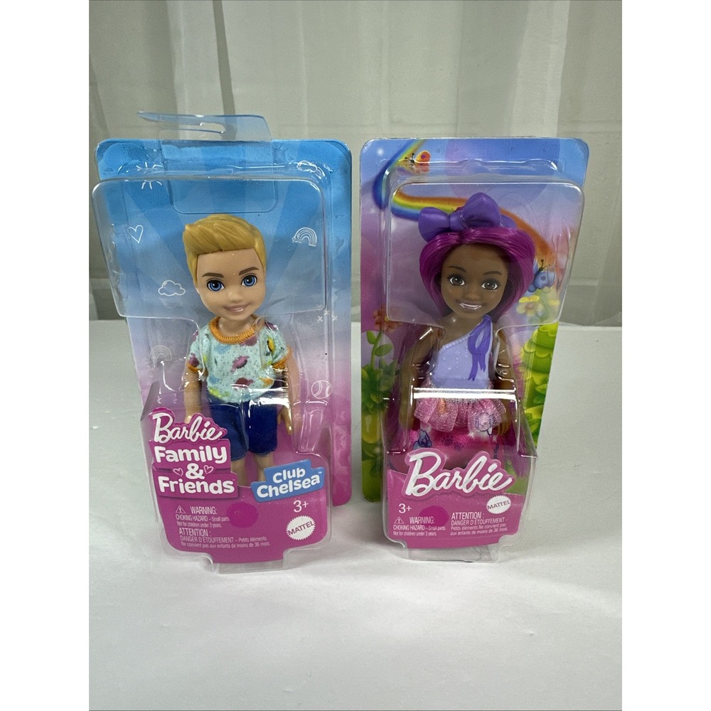 Barbie Chelsea 1 Girl (Pink Hair) & 1 Boy (Dinosaur) New
